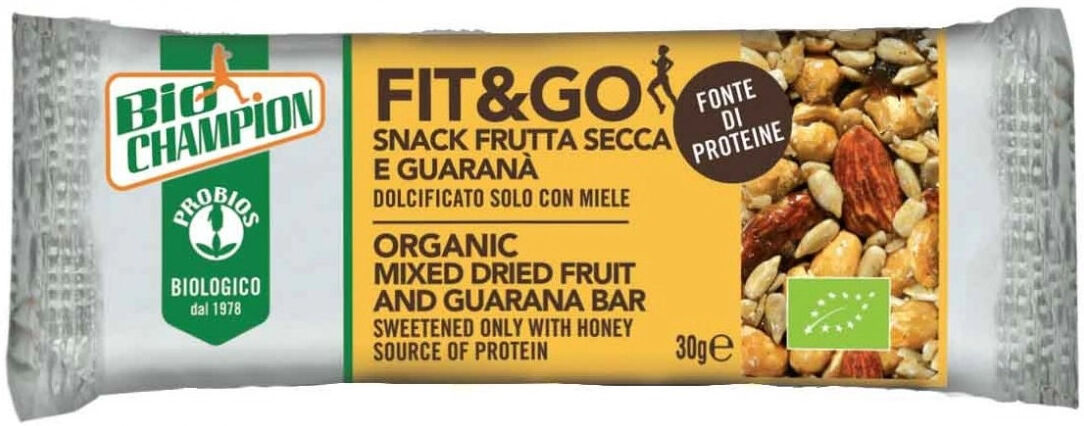 probios biochampion - barretta fit&go 1 barretta da 30 grammi frutta secca e guaranà