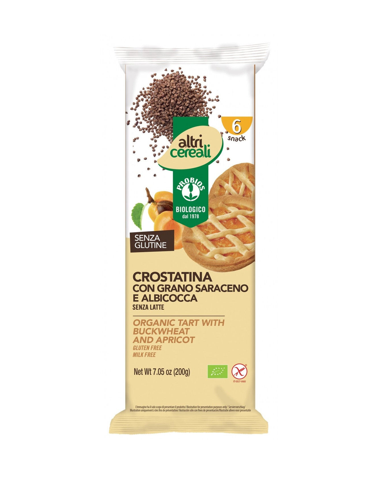 probios altri cereali - crostatina con grano saraceno e albicocca 6 crostatine da 33,4 grammi