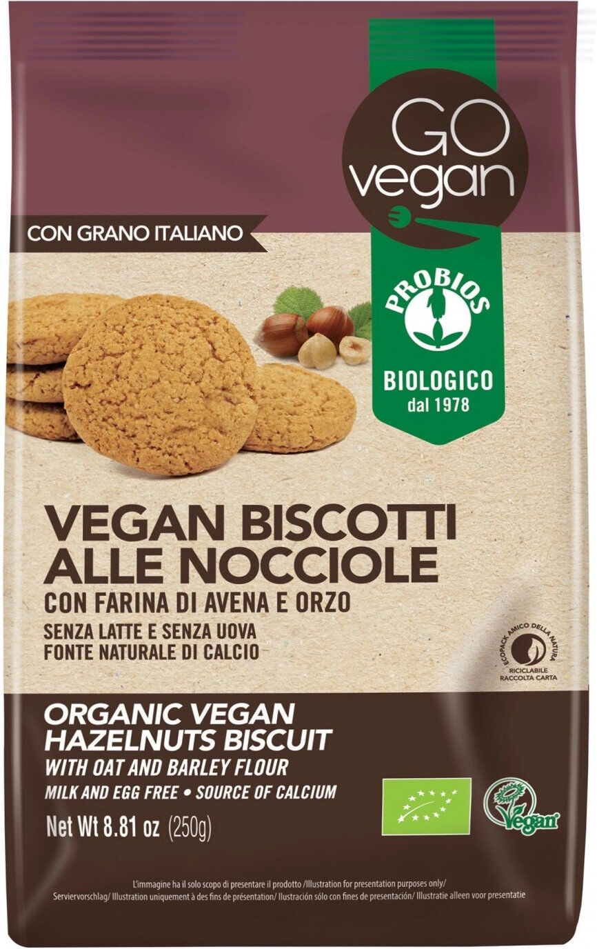 probios go vegan! - vegan biscotti alle nocciole con farina di avena e orzo 250 grammi