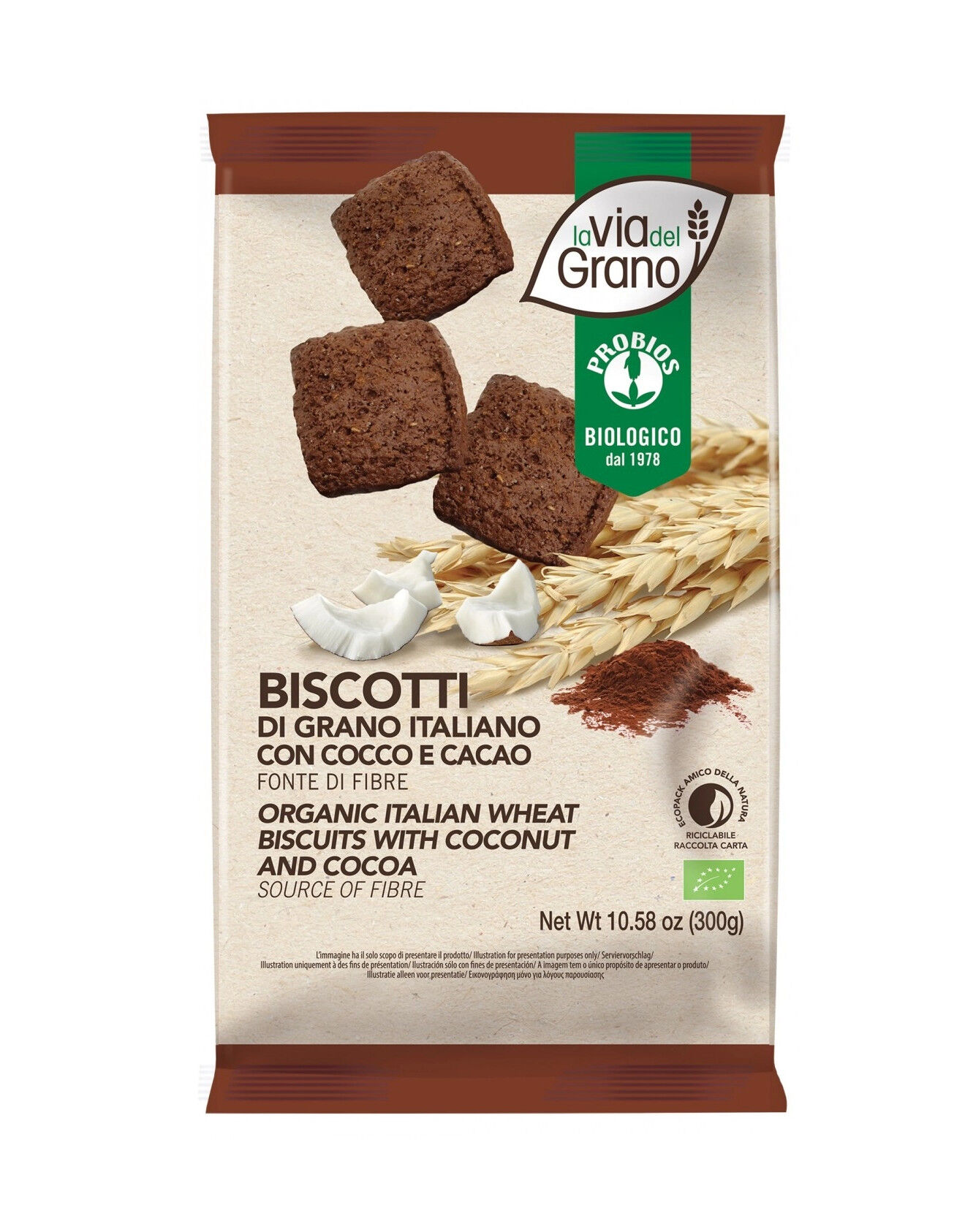 probios la via del grano - biscotti con cocco e cacao 300 grammi