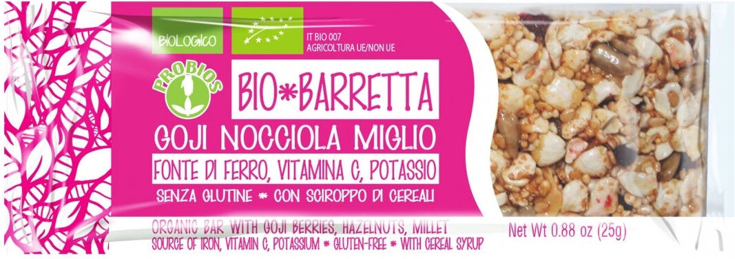 probios bio barretta - goji nocciola miglio 1 barretta da 25 grammi