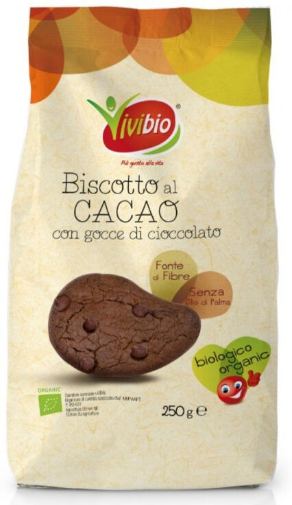 vivibio biscotto al cacao con gocce di cioccolato 250 grammi