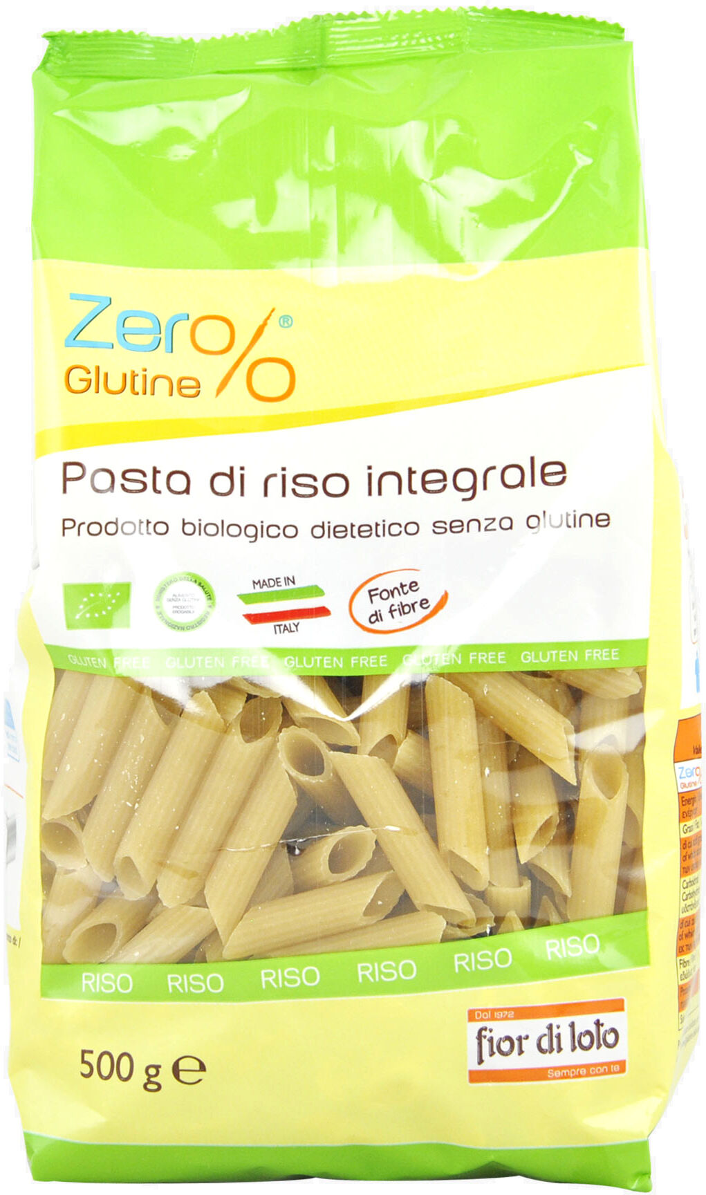 FIOR DI LOTO Zero% Glutine - Penne Di Riso Integrale 500 Grammi