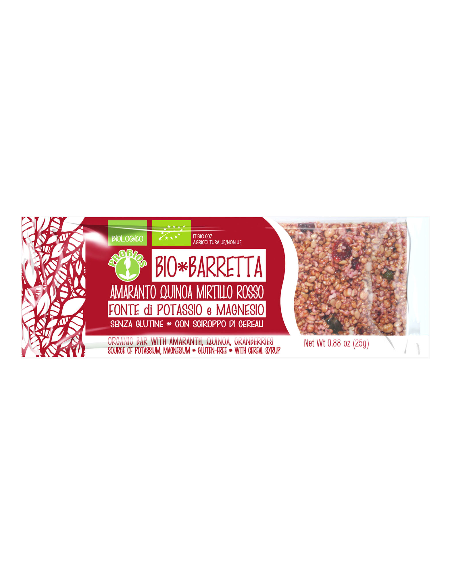 PROBIOS Bio Barretta - Amaranto Quinoa Mirtillo Rosso 1 Barretta Da 25 Grammi
