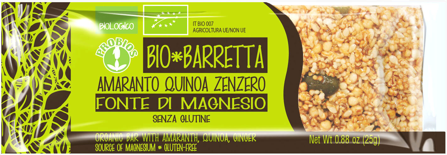 PROBIOS Bio Barretta - Amaranto Quinoa Zenzero 1 Barretta Da 25 Grammi