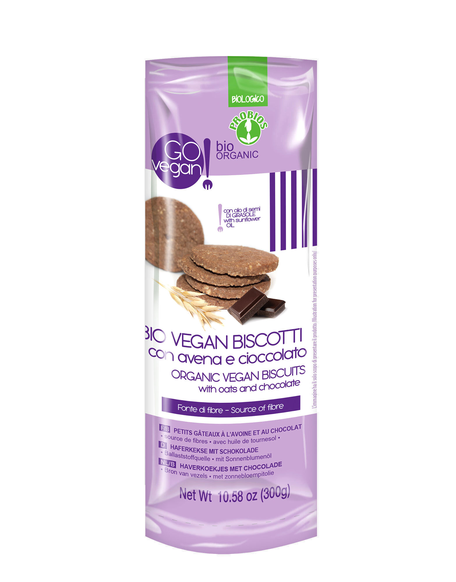 PROBIOS Go Vegan! - Bio Vegan Biscotti Con Avena E Cioccolato 300 Grammi