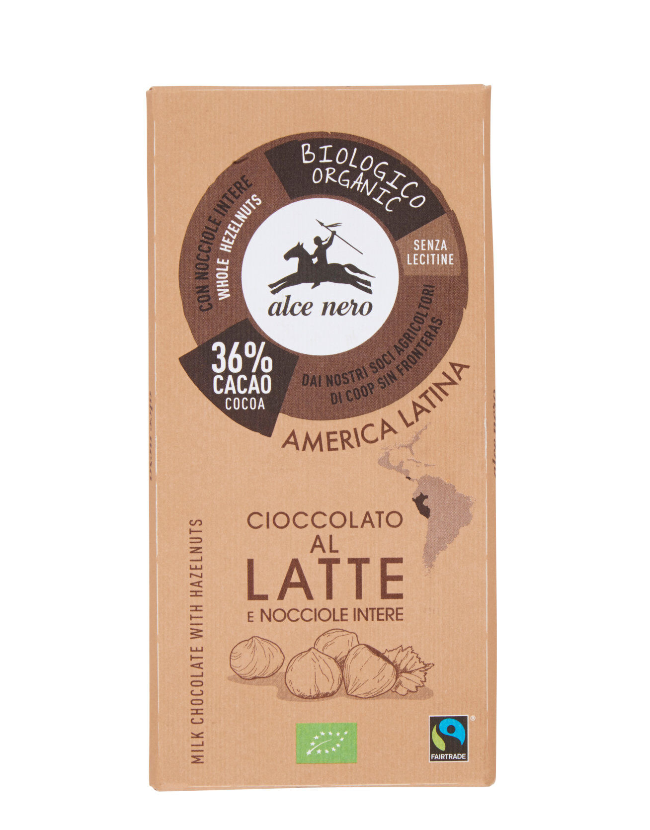 ALCE NERO Cioccolato Al Latte E Nocciole Intere 100 Grammi