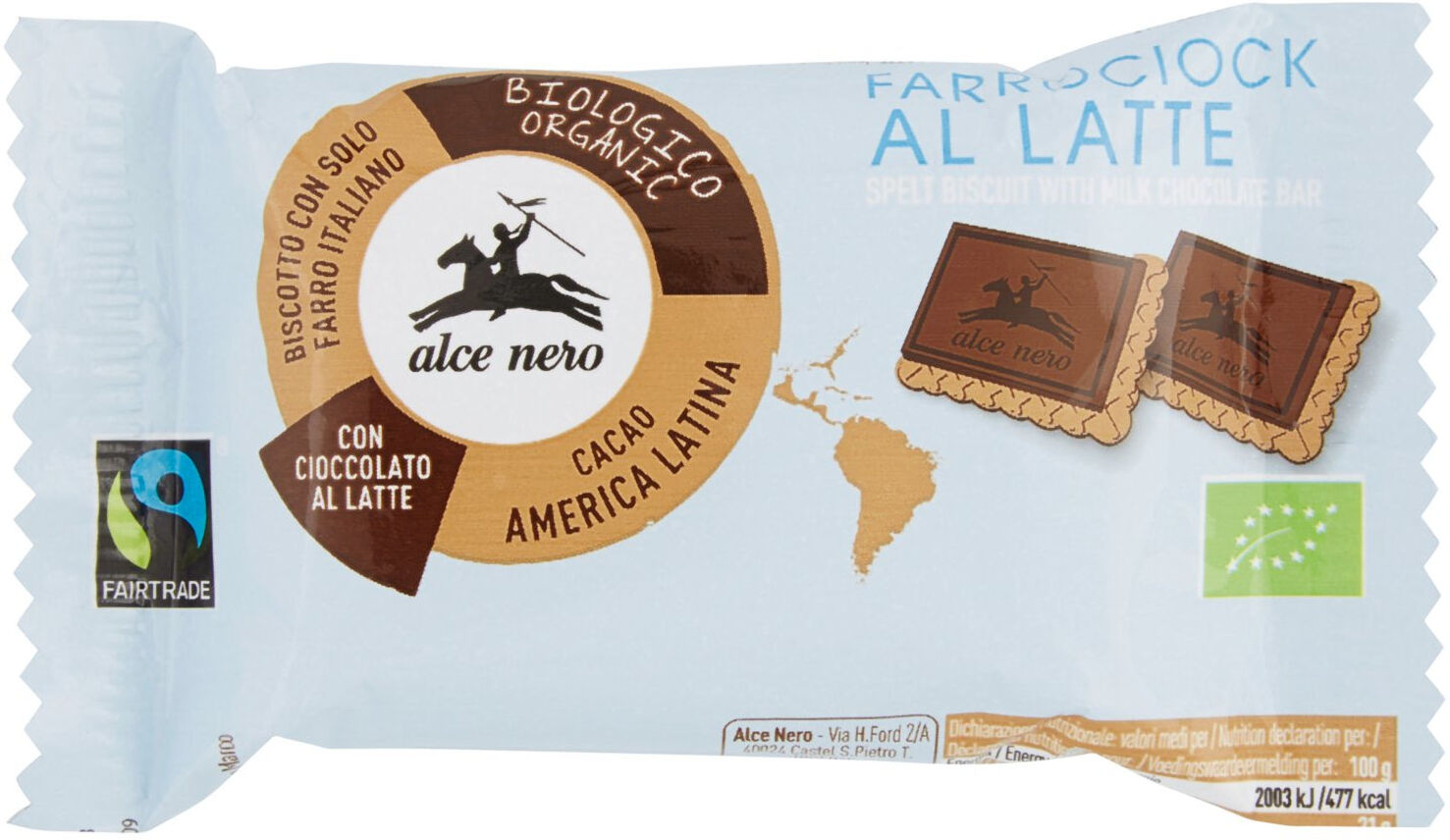 ALCE NERO Farrociock Al Latte 2 Biscotti Da 14 Grammi