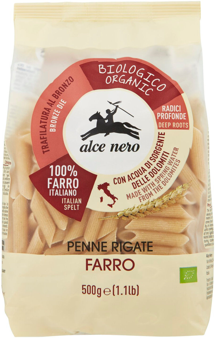 ALCE NERO Penne Rigate Di Farro 500 Grammi