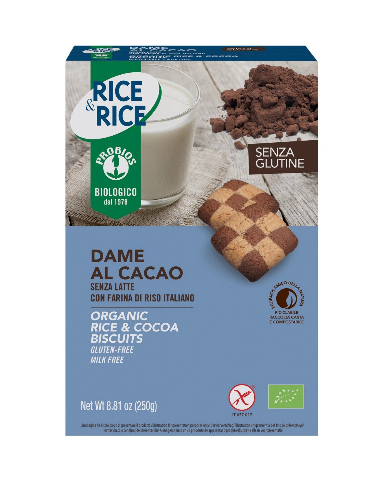 PROBIOS Rice & Rice - Dame Di Riso Con Cacao Senza Glutine 250 Grammi