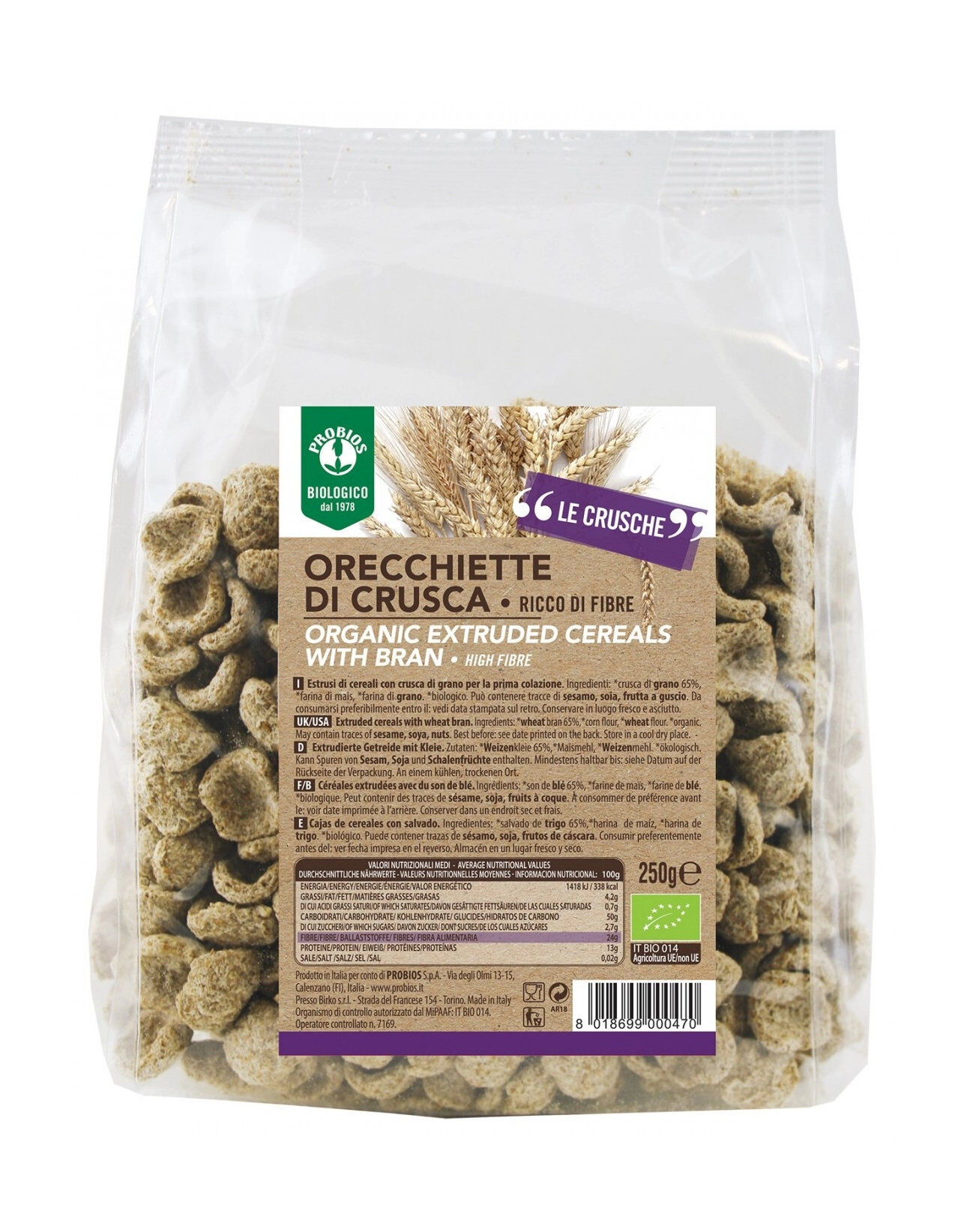 PROBIOS Easy To Go - Orecchiette Di Crusca Di Grano 250 Grammi