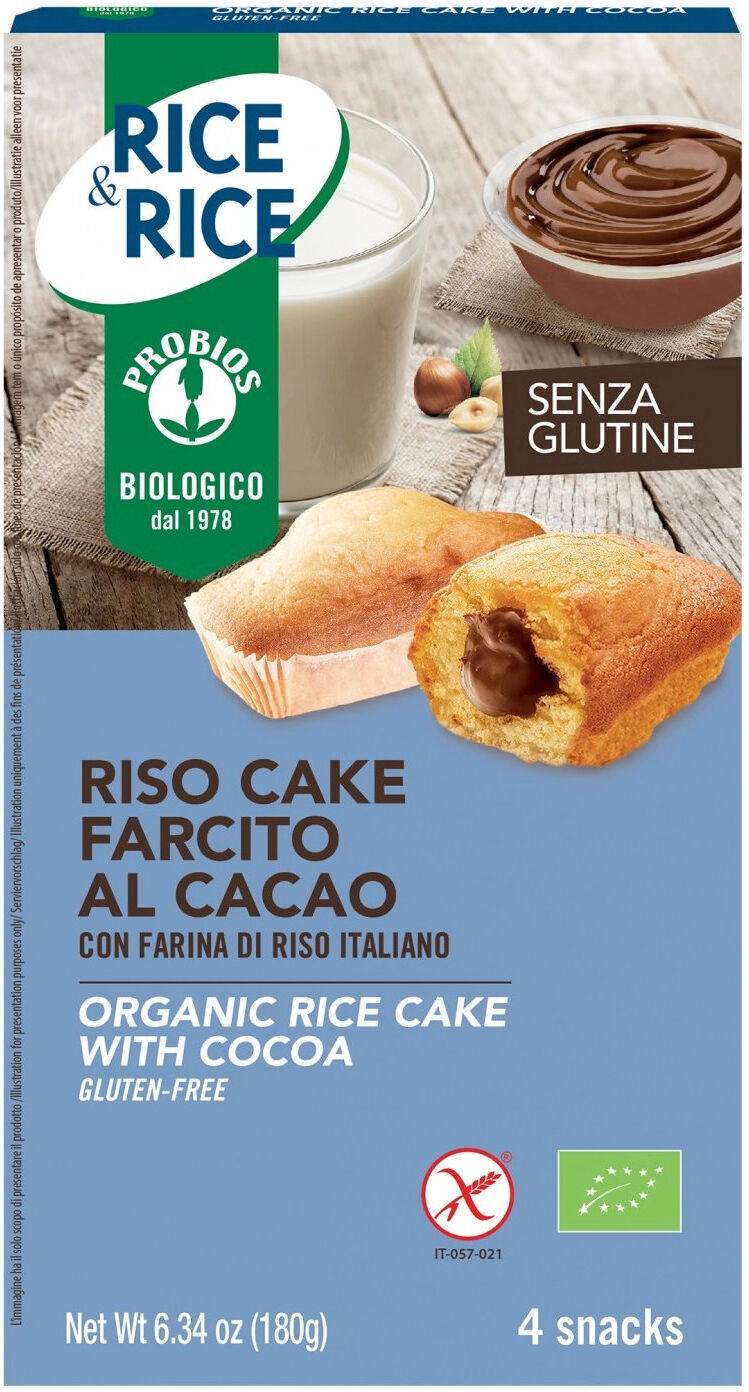 PROBIOS Rice & Rice - Riso Cake Farcito Al Cacao 4 Snack Da 45 Grammi