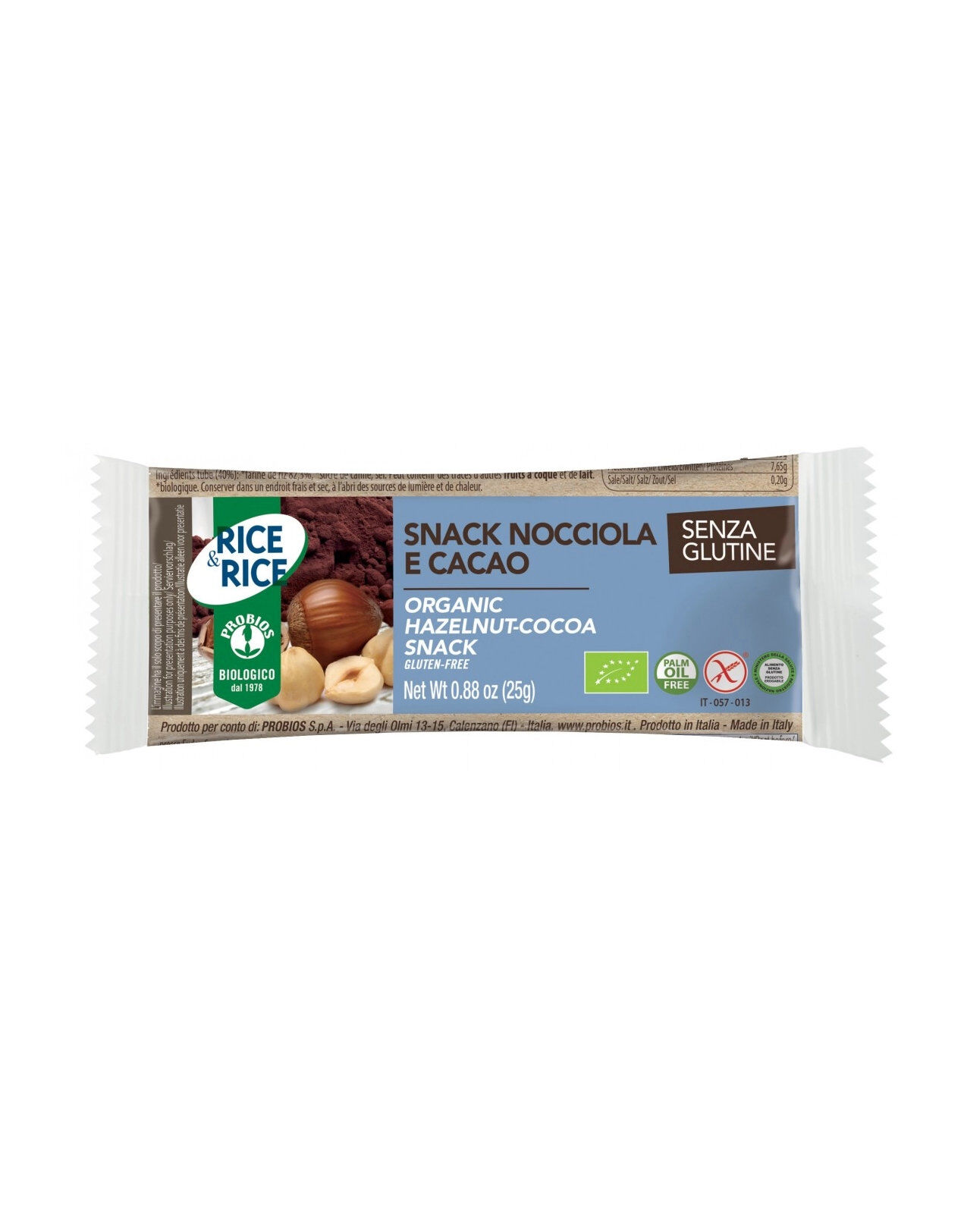 PROBIOS Rice & Rice - Snack Di Riso Alla Nocciola E Cacao 1 Snack Da 25 Grammi