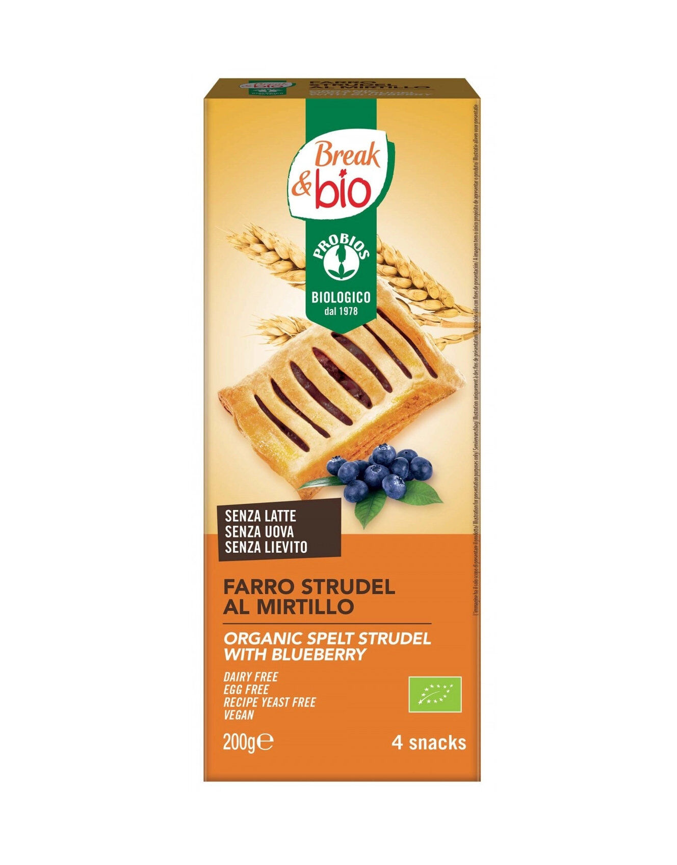 PROBIOS Break & Bio - Farro Strudel Al Mirtillo 4 Snack Da 50 Grammi