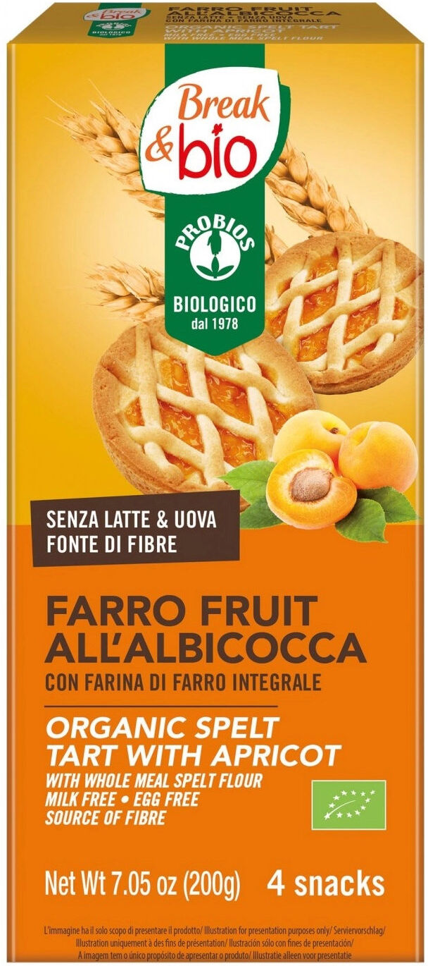 PROBIOS Break & Bio - Farro Fruit All'Albicocca 4 Crostatine Da 50 Grammi