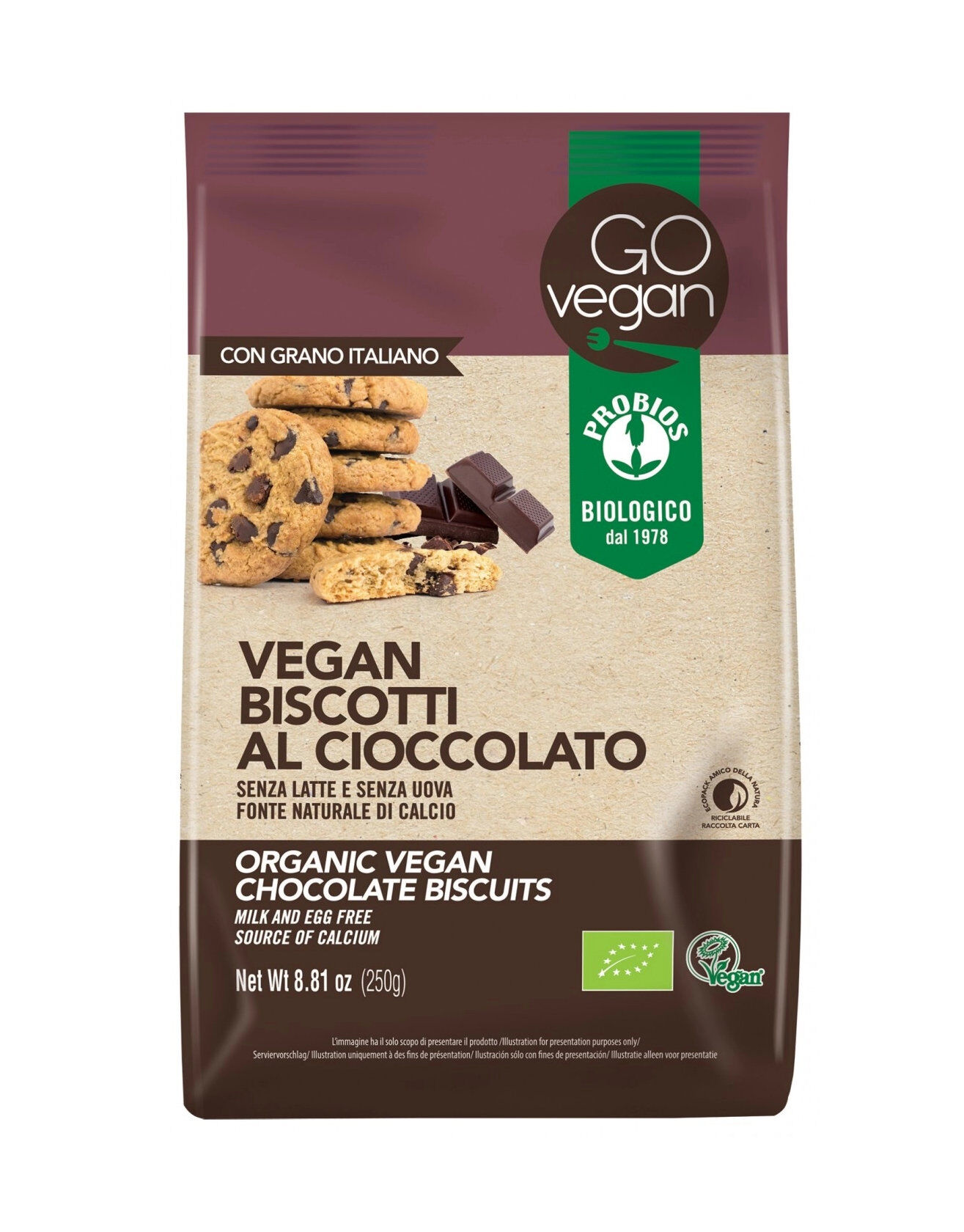 PROBIOS Go Vegan! - Vegan Biscotti Al Cioccolato Con Riso Germogliato 250 Grammi