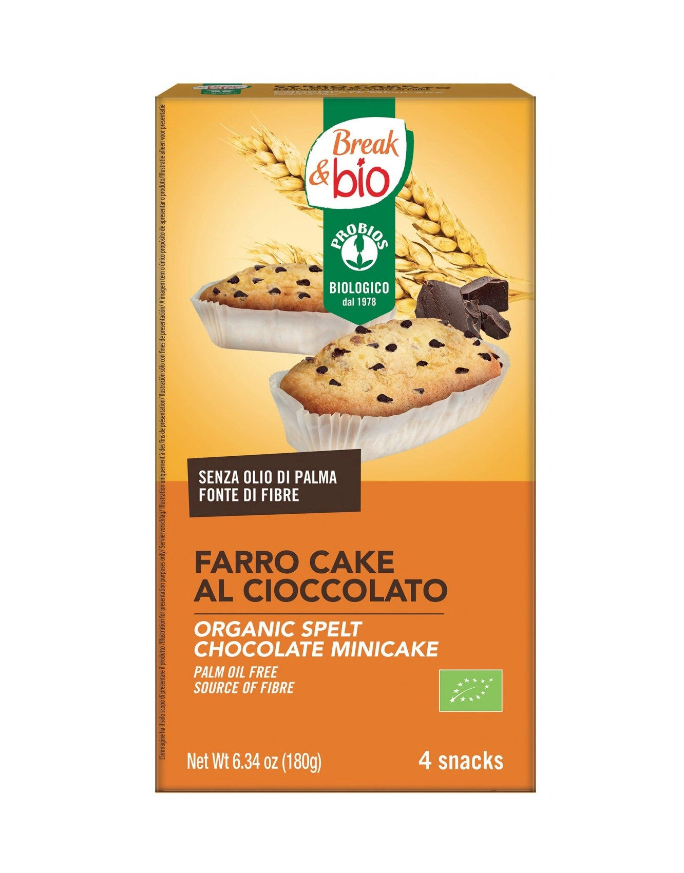 PROBIOS Break & Bio - Farro Cake Al Cioccolato 4 Snack Da 45 Grammi