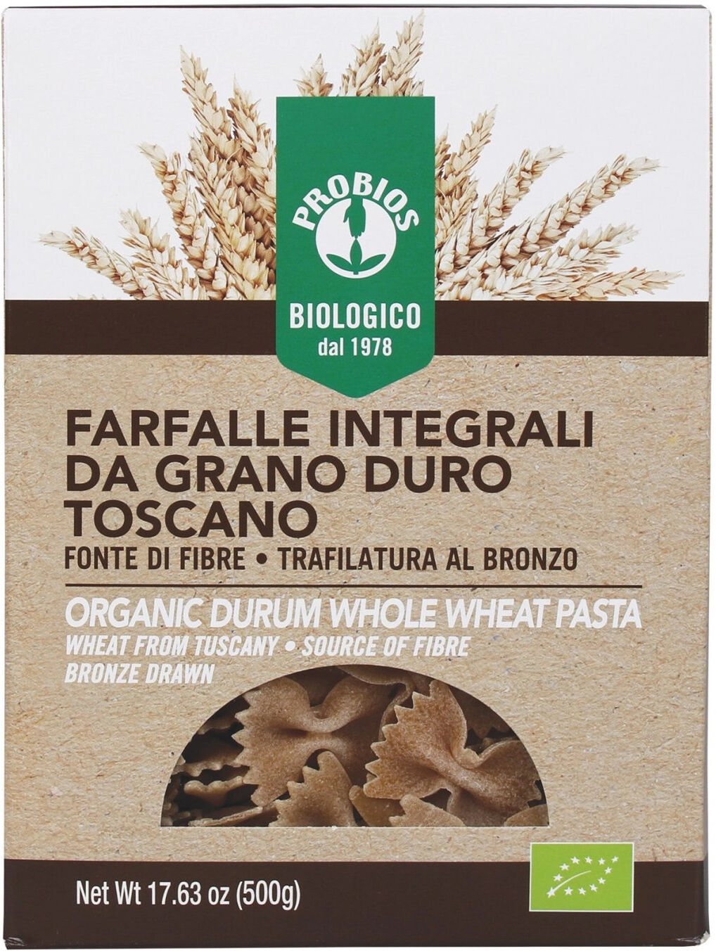 PROBIOS Farfalle Integrali Di Semola Di Grano Duro Italiano 500 Grammi