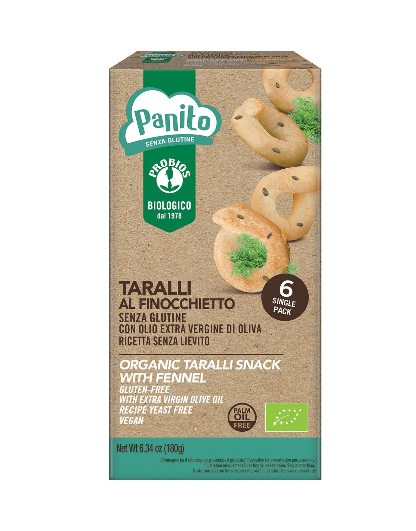 PROBIOS Panito - Taralli Al Finocchietto Senza Glutine 6 Pacchetti Da 30 Grammi