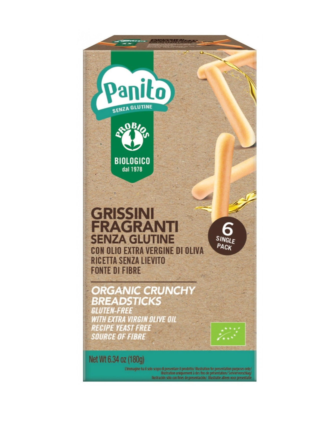 PROBIOS Panito - Grissini Fragranti Senza Glutine 6 Pacchetti Da 30 Grammi