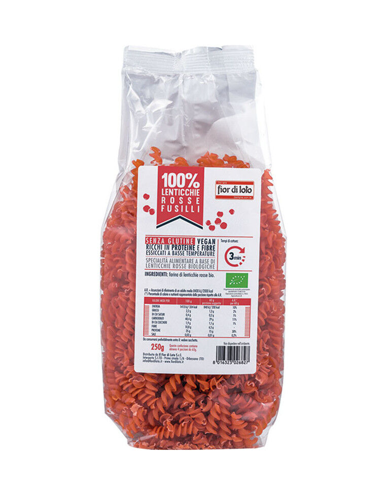 FIOR DI LOTO 100% Lenticchie Rosse Fusilli 250 Grammi