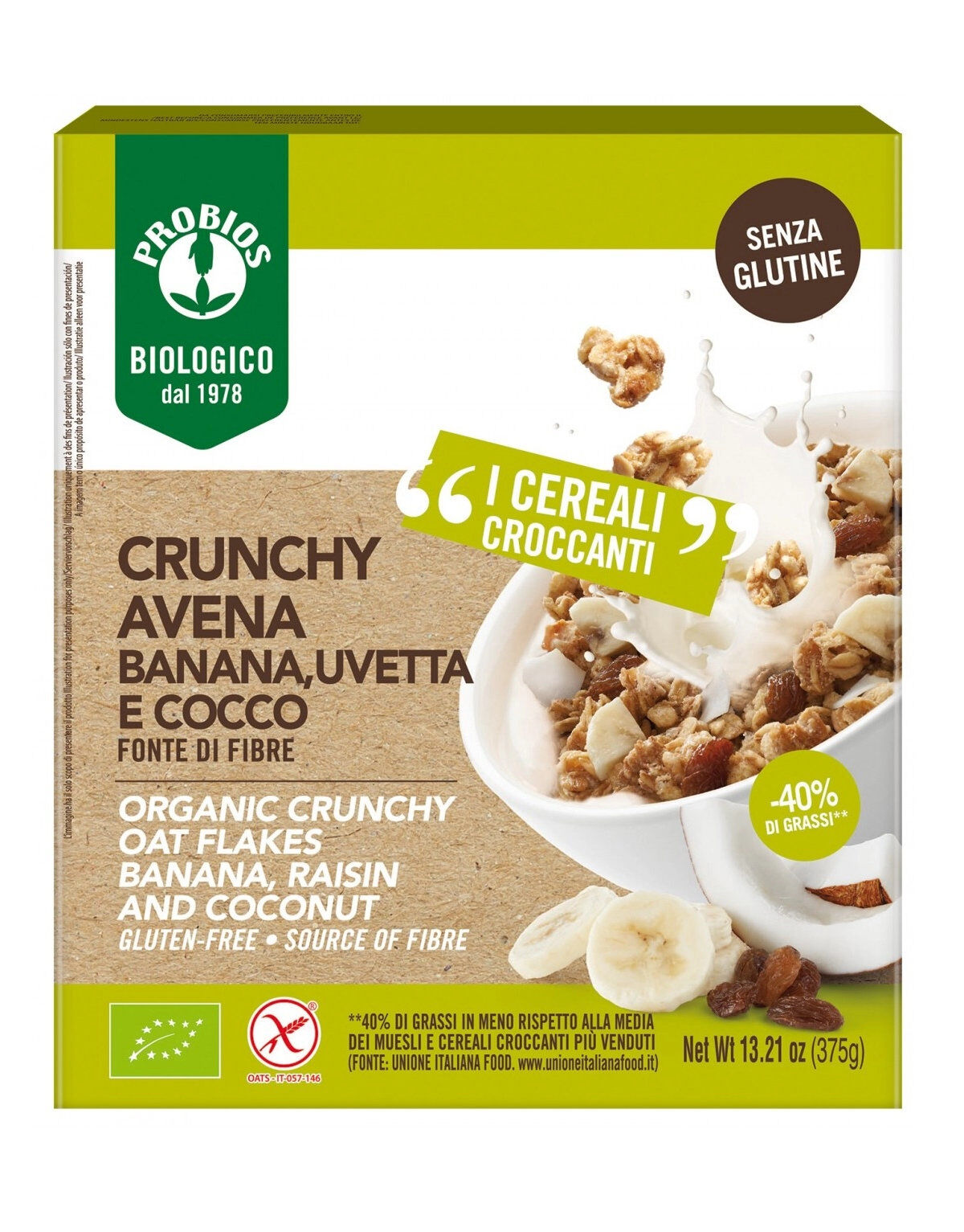 PROBIOS Easy To Go - Bio Crunchy - Avena Banana Uvetta E Cocco 375 Grammi