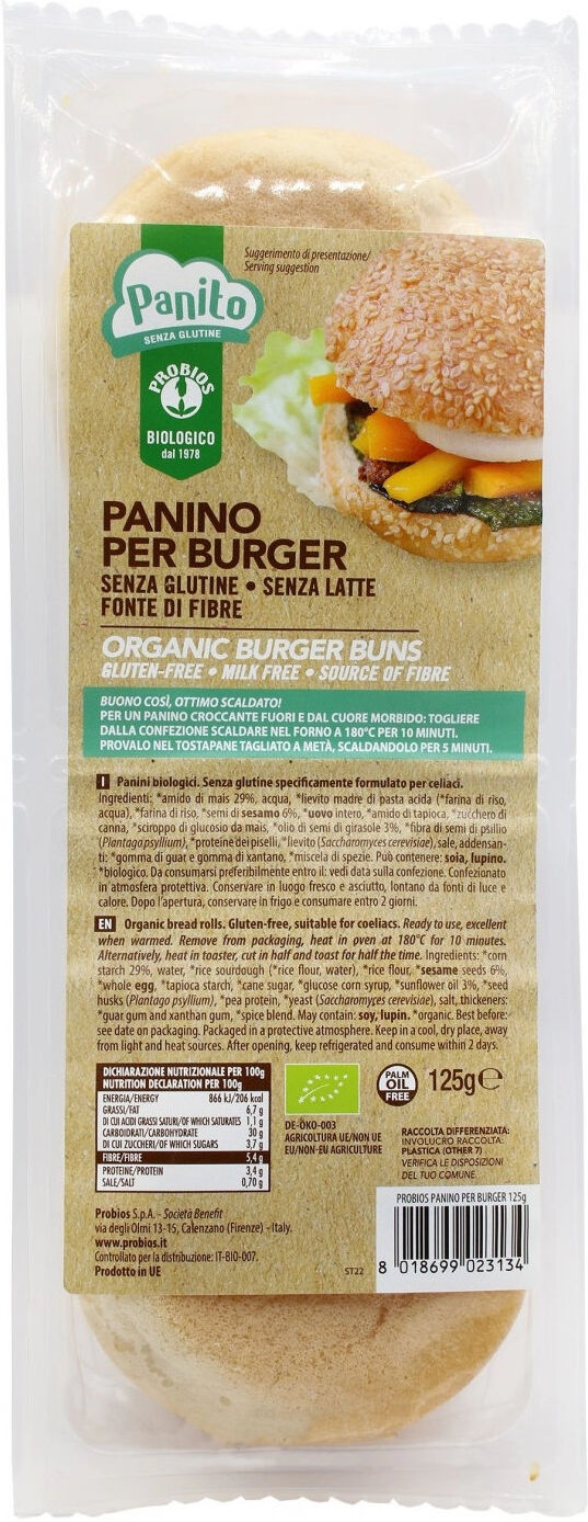 PROBIOS Panito - Bio Panino Per Burger 2 Confezioni Da 62,5 Grammi