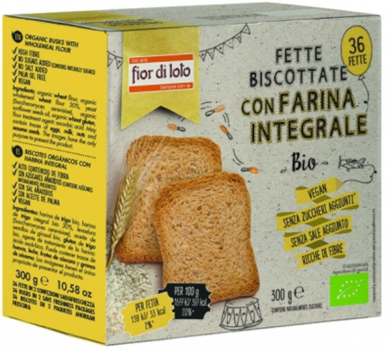 FIOR DI LOTO Fette Biscottate Con Farina Integrale Bio 300 Grammi