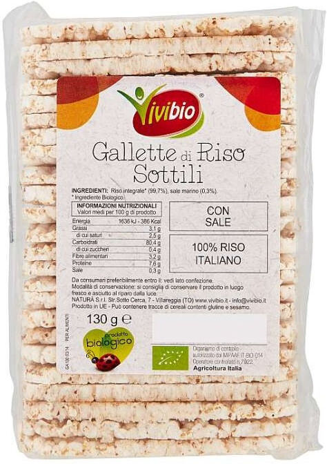 VIVIBIO Gallette Di Riso Sottili Senza Glutine 130 Grammi