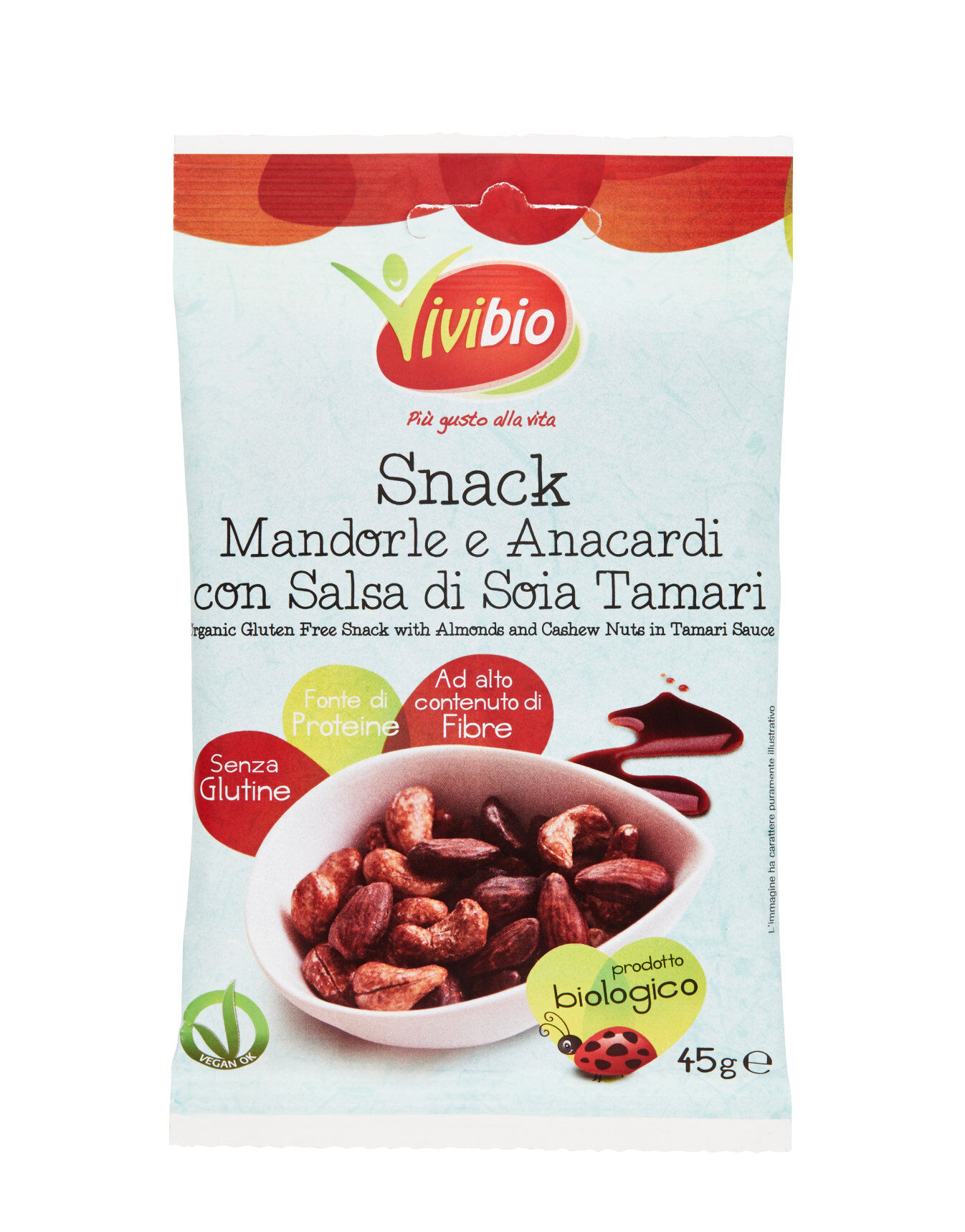 VIVIBIO Snack Mandorle E Anacardi Con Salsa Di Soia Tamari 45 Grammi
