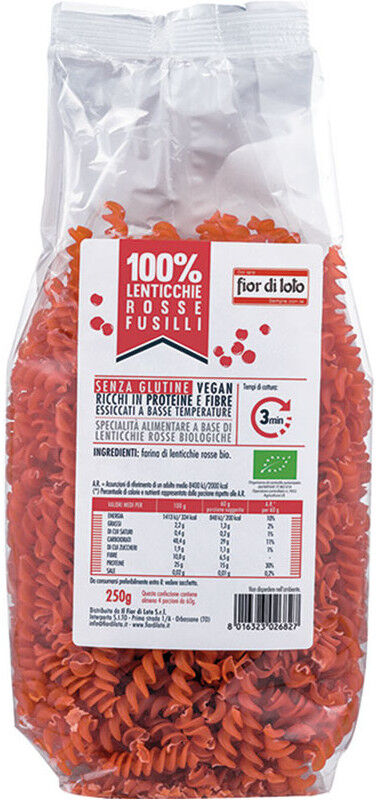 FIOR DI LOTO 100% Lenticchie Rosse Fusilli 250 Grammi