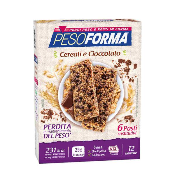 pesoforma barrette ai cereali e cioccolato 12 barrette da 31 grammi cereali e cioccolato