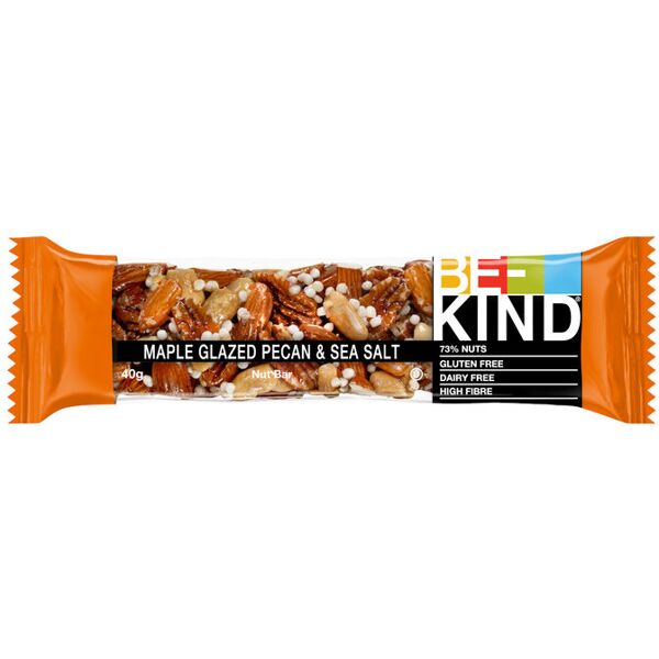 be-kind noci pecan glassate allo sciroppo d'acero e sale marino 1 barretta da 40 grammi