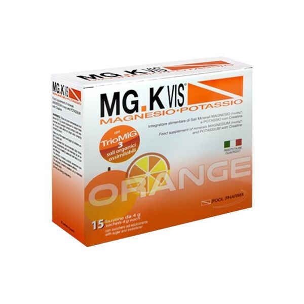 pool pharma mg-k vis magnesio e potassio zero zuccheri 15 bustine da 4 grammi arancia