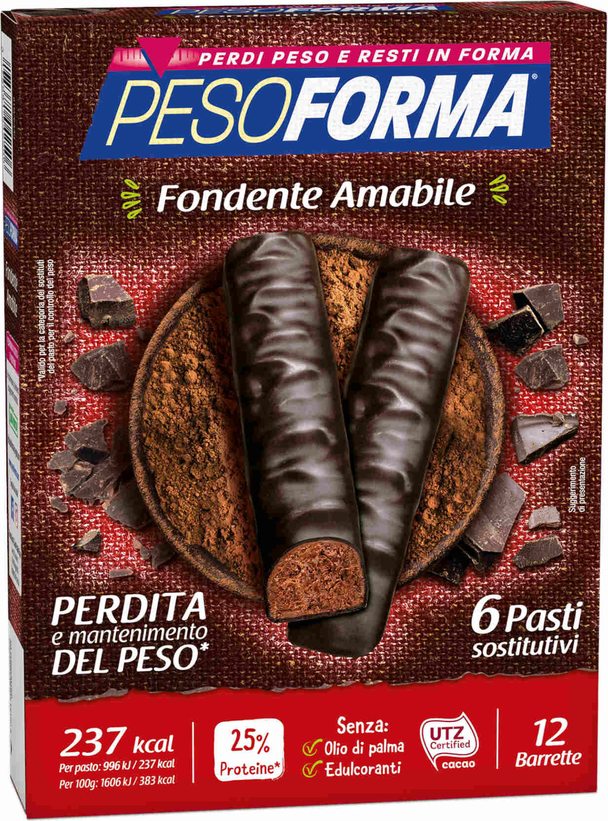 pesoforma barrette al cioccolato fondente amabile 12 barrette da 31 grammi