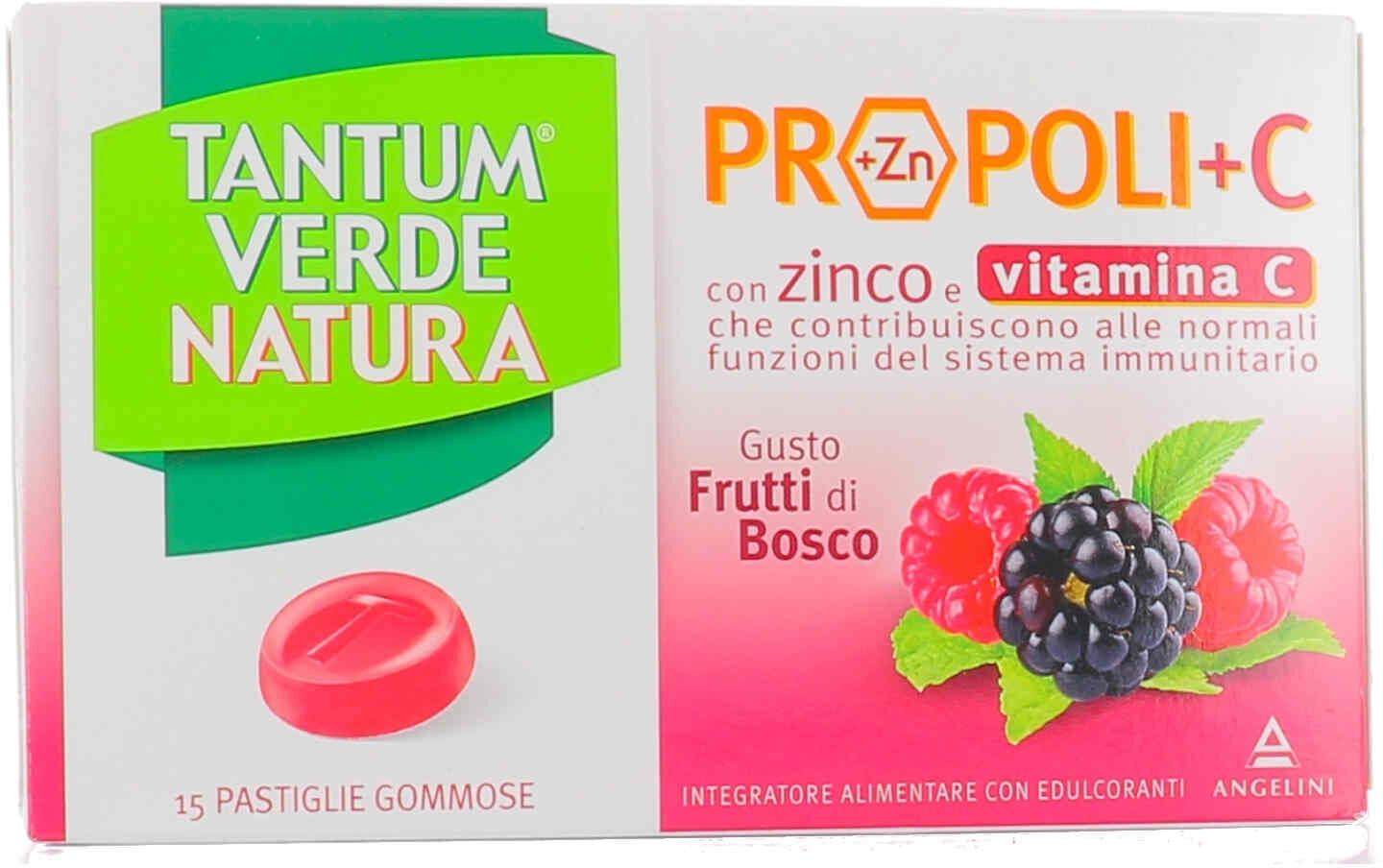 tantum verde natura propoli + c con zinco e vitamina c 15 pastiglie gommose frutti di bosco