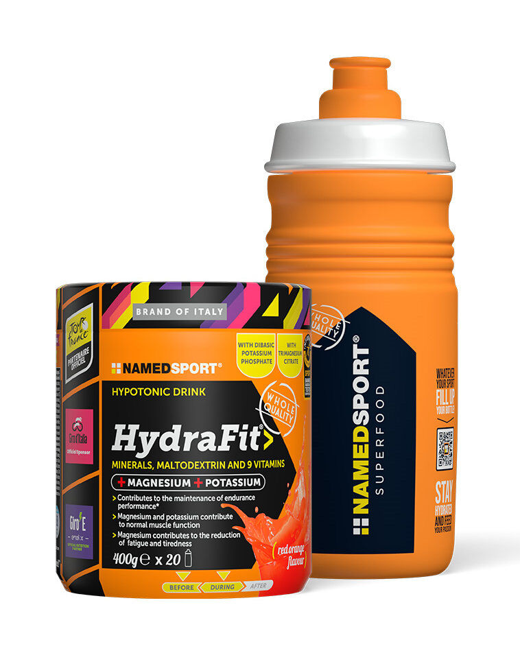 named sport hydrafit + borraccia omaggio 400 grammi arancia rossa (sport bottle the grand tours slam)