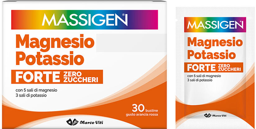 MASSIGEN Magnesio E Potassio Forte Zero Zuccheri 24 + 6 Bustine Da 8 Grammi