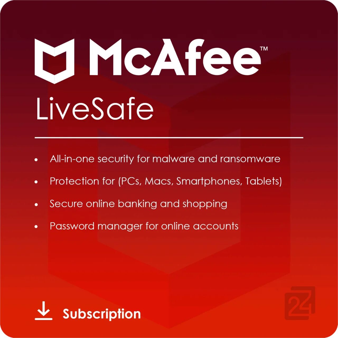 McAfee LiveSafe 2024 5 Dispositivi 1 Anno