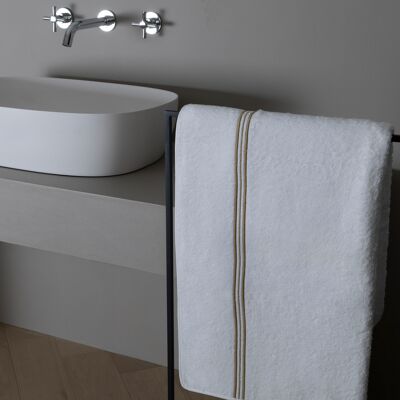 Frette Triplo Bourdon Telo Doccia Bianco/Camel Telo Doccia Frette Triplo Bourdon Telo Doccia Bianco/Camel Telo Doccia