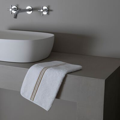 Frette Triplo Bourdon Asciugamano Ospite Bianco/Camel Asciugamano Ospite Frette Triplo Bourdon Asciugamano Ospite Bianco/Camel Asciugamano Ospite