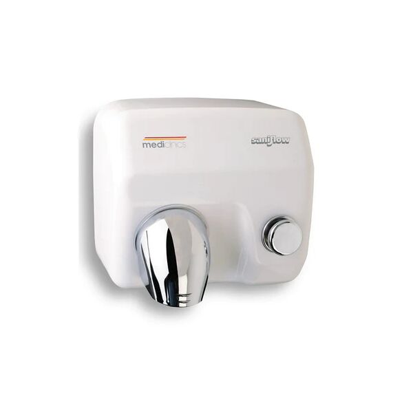 asciugamani elettrico ad aria calda antivandalo a pulsante mediclinics saniflow - acciaio bianco
