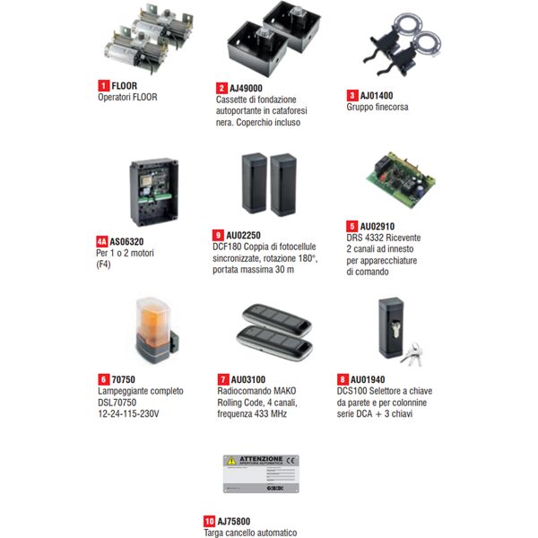 gibidi kit automazione automatismo cancelli anta battente floor 884  k884/bf sistema interrato