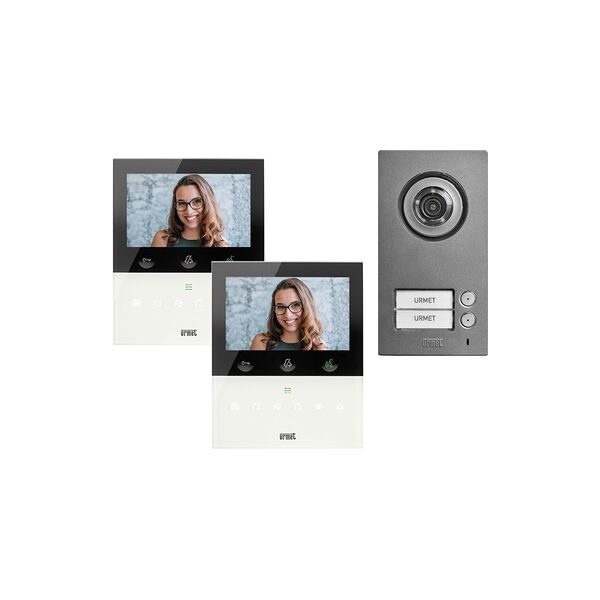 urmet kit bifamiliare video con pulsantiera mikra2 videocitofono vivavoce con wi-fi vog5w bianco 2voice  1784/726