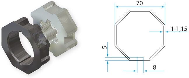 faac adattatore per tubo ottagonale tm2 ad45 - octo 70 1pc  a4505_0502s