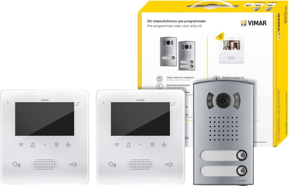 vimar kit video citofono 2f+ bifamigliare tab 4.3 vivavoce  7558/e2