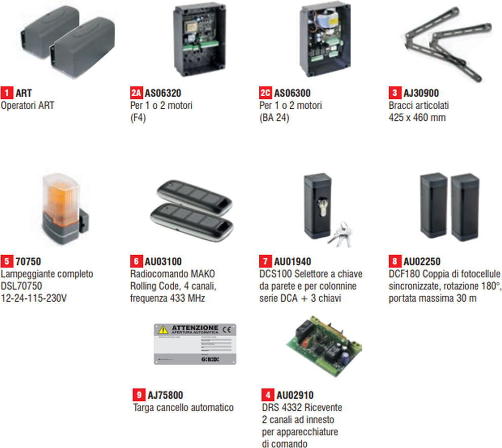 gibidi kit automazione automatismo cancelli anta battente art 5000  k351/bflta