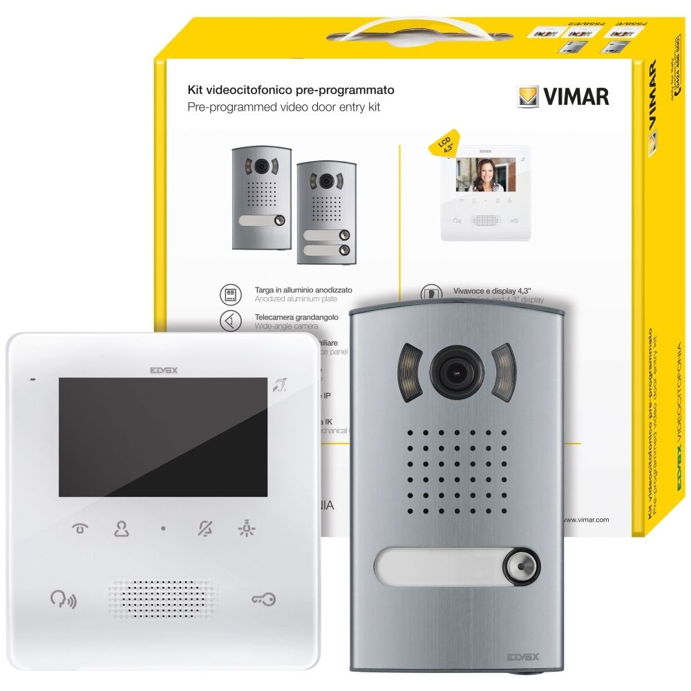 Vimar Kit Videocitofono 2F + Mono Famigliare Tab 4,3 Vivavoce  7558/E