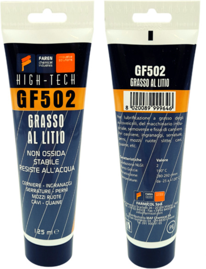 farmicol grasso al litio professionale gf502 per ingranaggi resistente all'acqua tubetto 125 ml