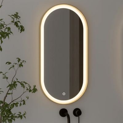 Oceano Specchio Ovale 40x80 Cornice in Acciaio Oro Spazzolato con Illuminazione Interna IP44 IP65 Oceano Specchio Ovale 40x80 Cornice in Acciaio Oro Spazzolato con Illuminazione Interna IP44 IP65
